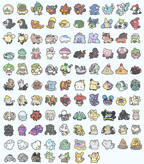 Grid displaying numerous Pokemon character sprites in colorful pixel art style