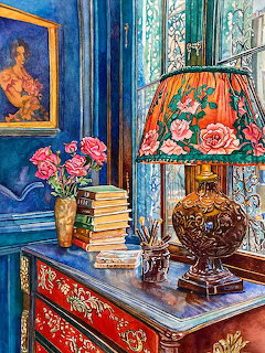Vintage Interior with Floral Lamp