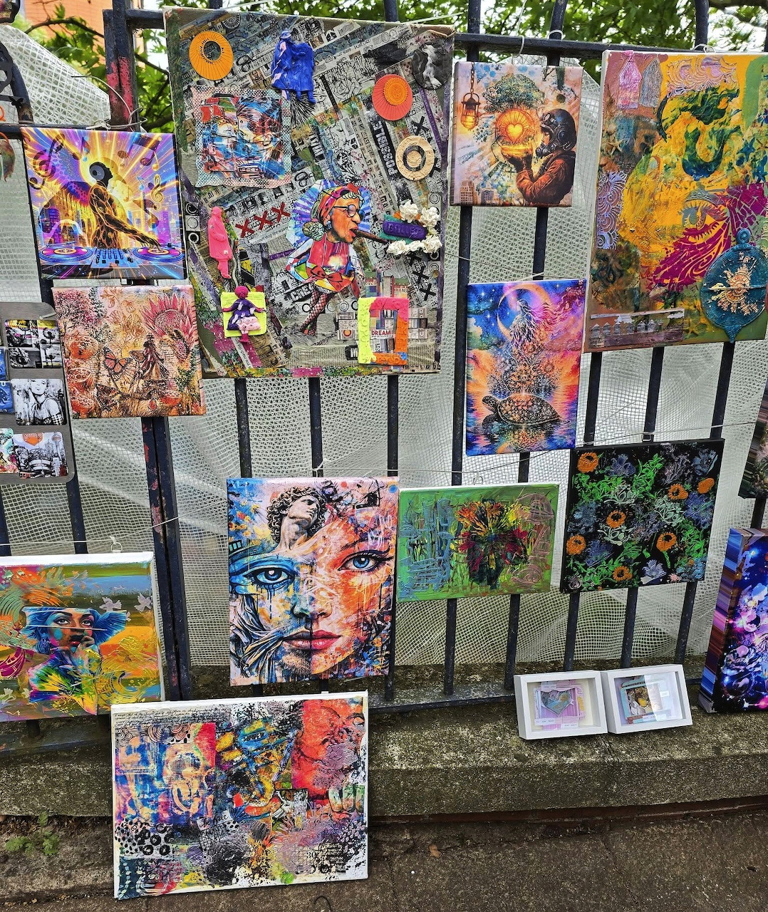 Outdoor Art Display on Railings