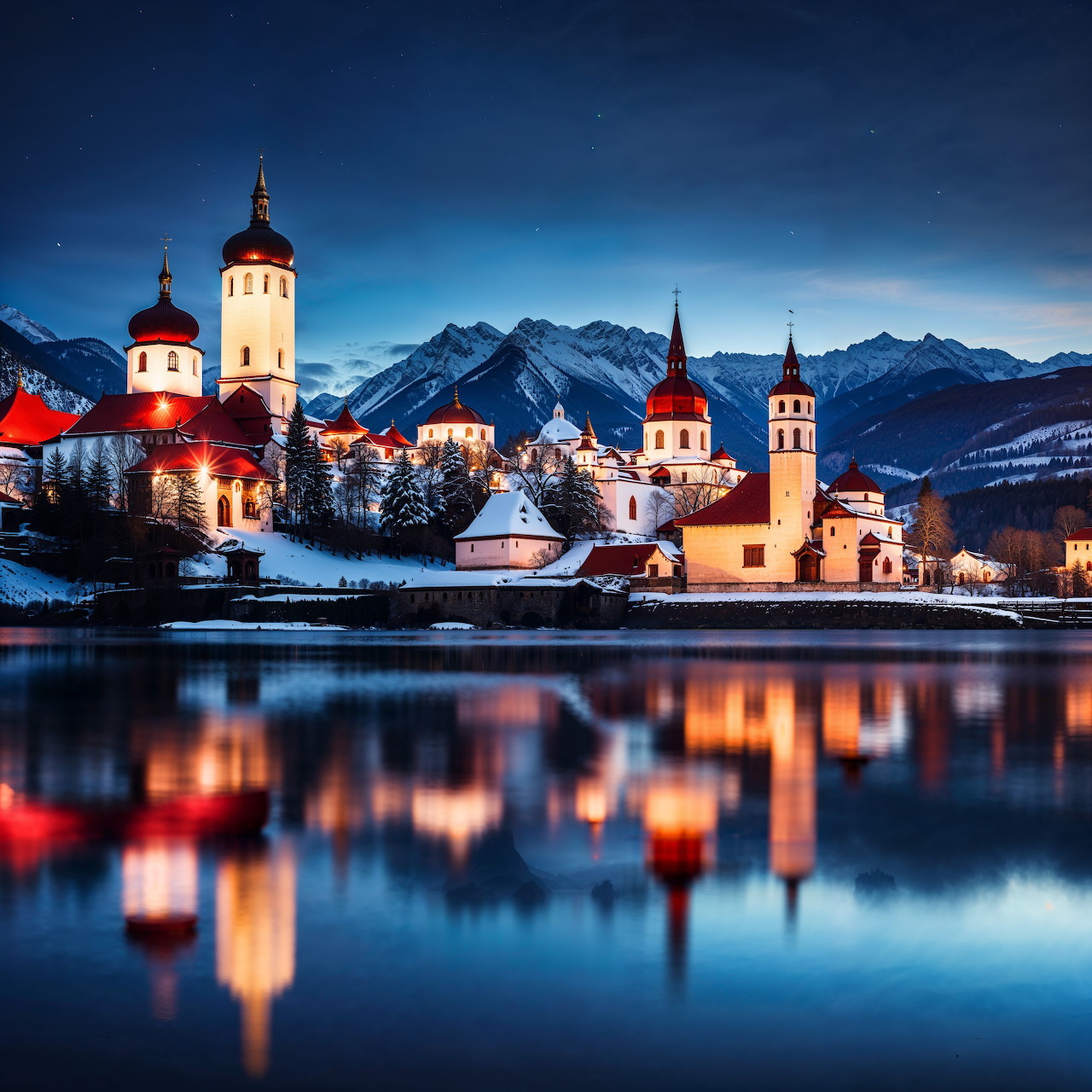 Snowy Lakeside Monastery