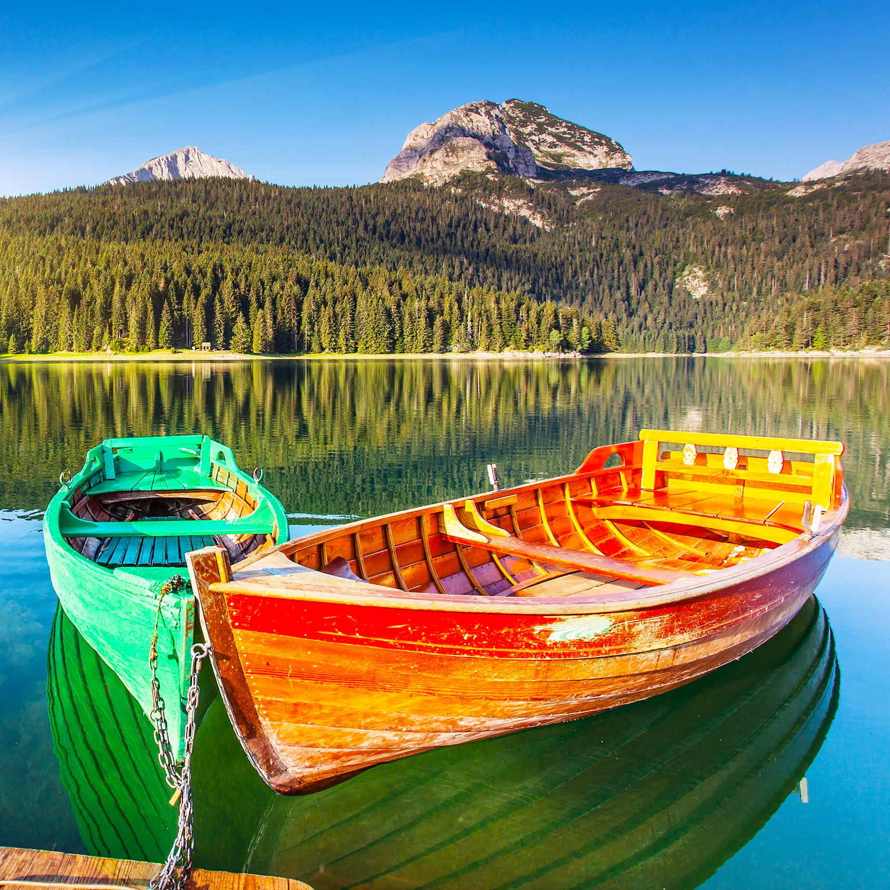Wooden Boats on Lake