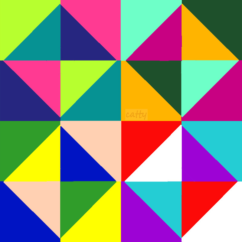 Colorful abstract geometric pattern with triangles in bright colors arranged in squares