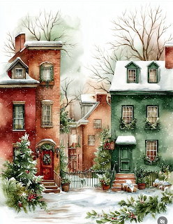 Christmas Village Snow Scene