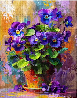 Purple Pansies in Pot
