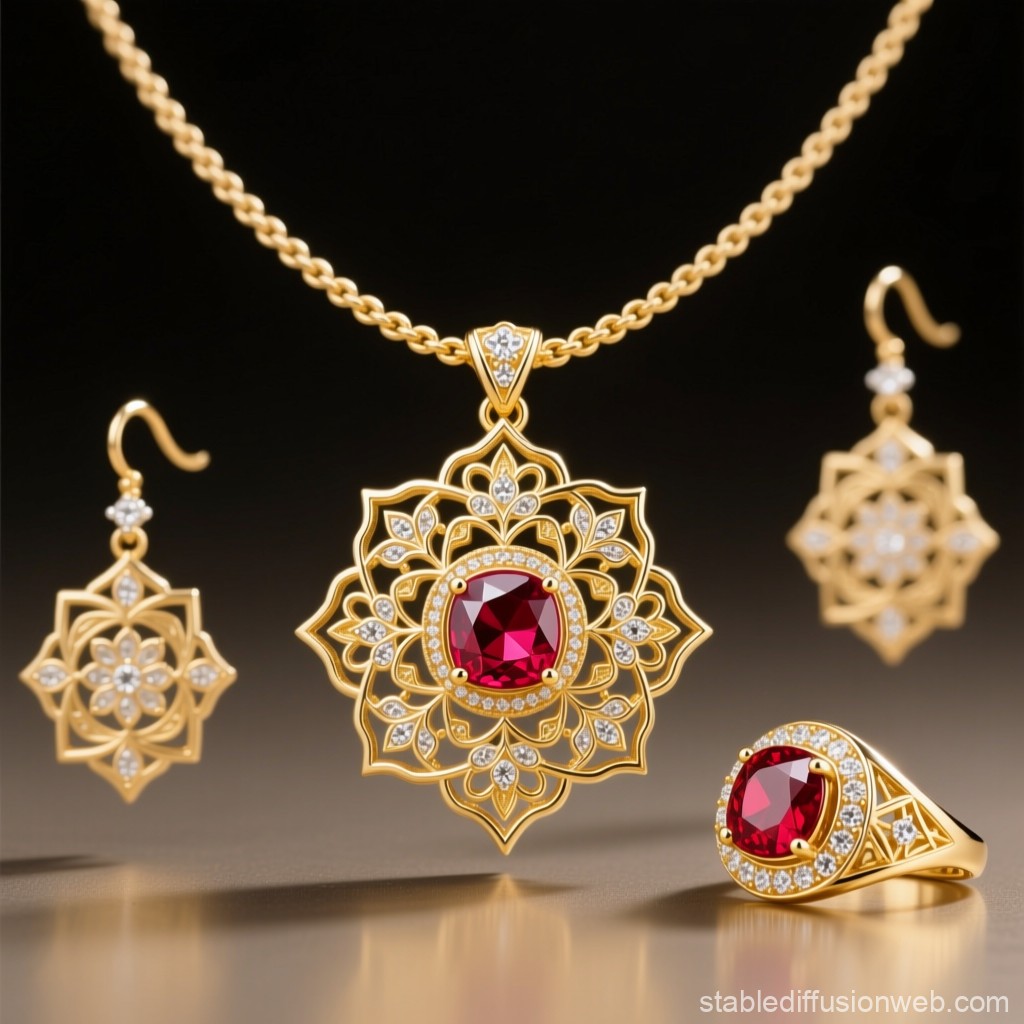 Gold Jewelry Set Ruby