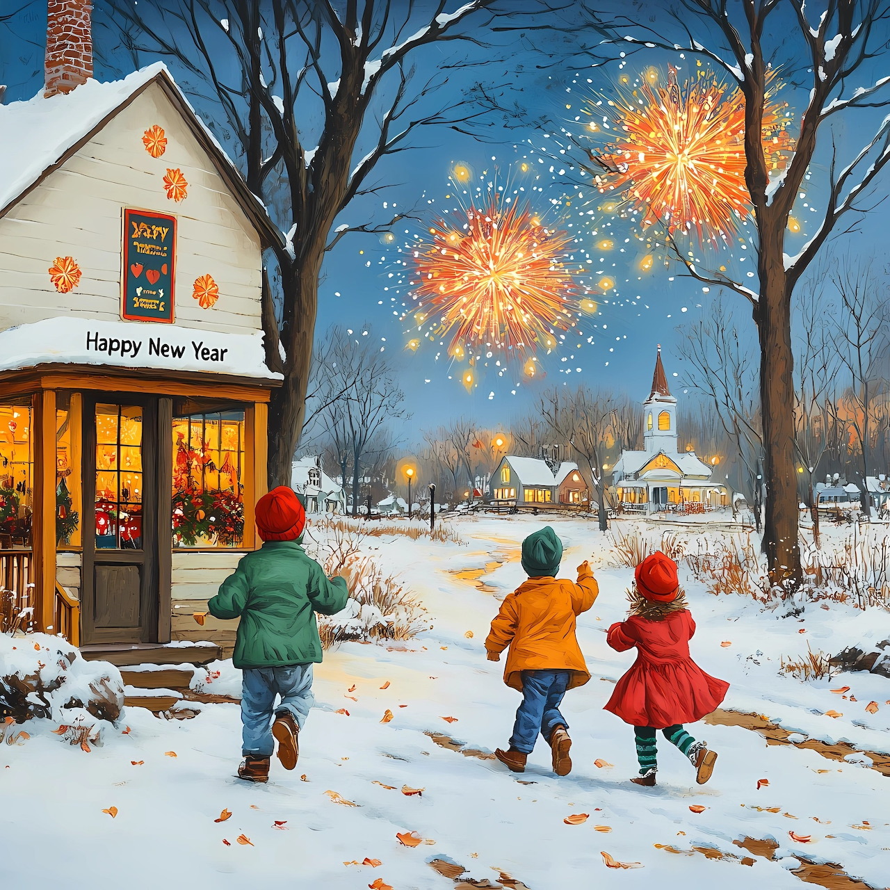 Winter Village New Year Fireworks