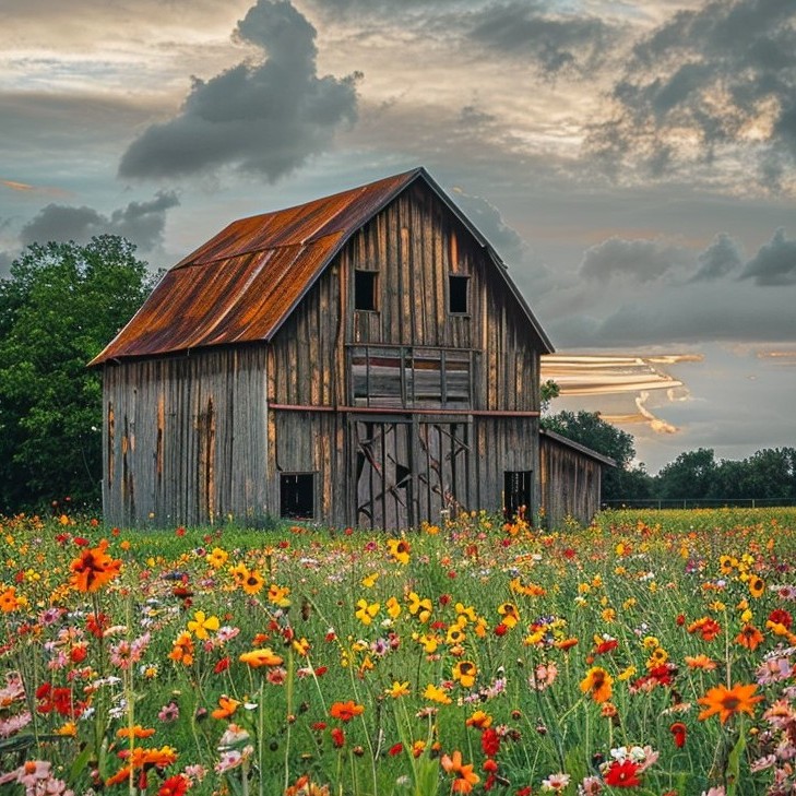 Rustic Barn Wildflower Field