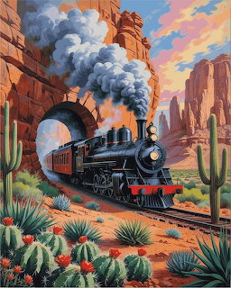 Western Train Desert Landscape