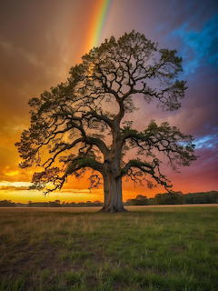 Oak Tree Rainbow Sunset