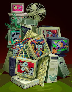Stacked Old Computers Cartoon