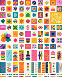 Vibrant multicolored abstract pattern with bold shapes and bright hues.