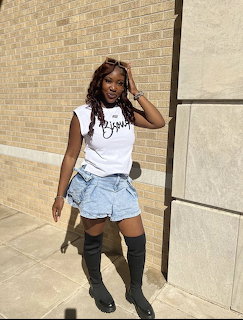 Woman in Denim Shorts