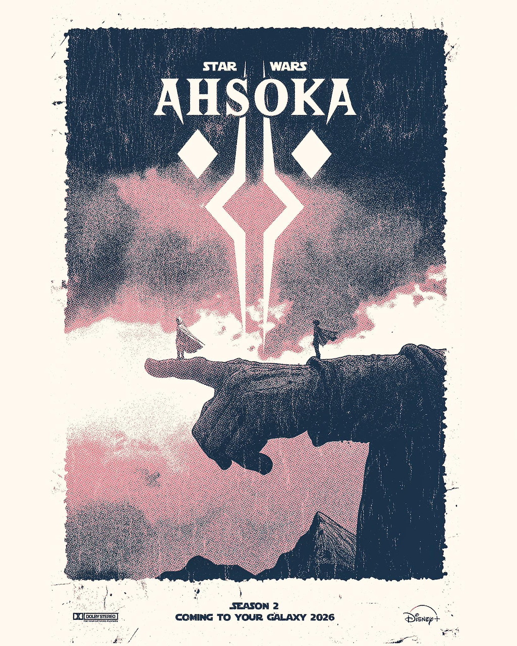 Ahsoka Tano holding white lightsabers on Star Wars season 2 promotional poster