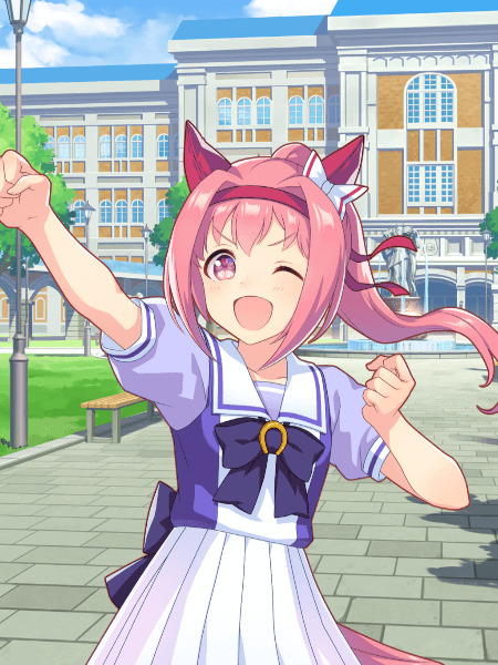 Anime horse girl Haru Urara in a colorful Umamusume R card illustration