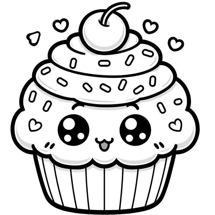 Kawaii Cupcake Drawing