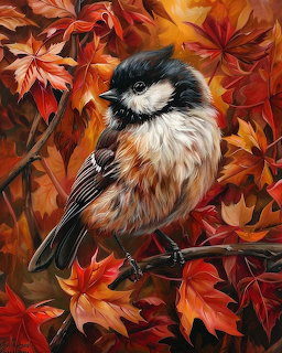 Chickadee in Autumn Leaves