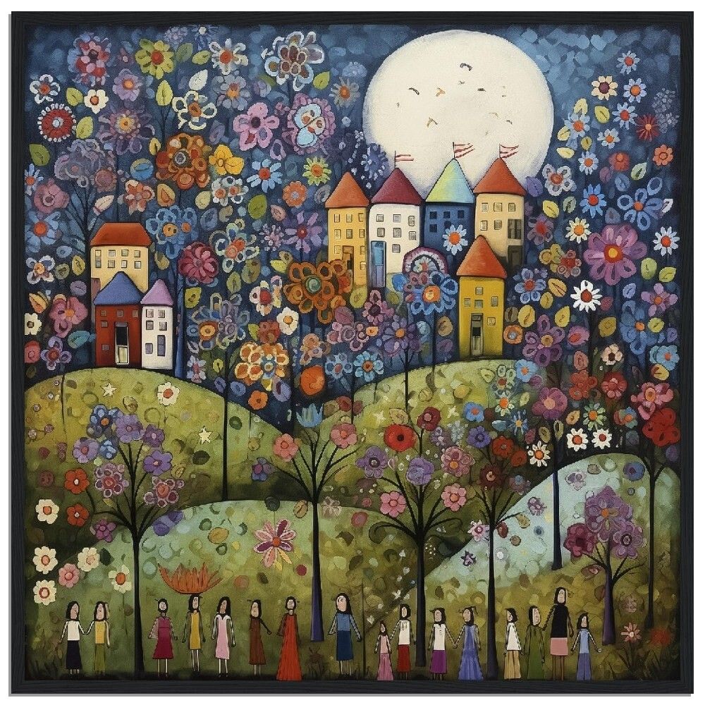 Whimsical Village Under Full Moon