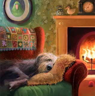 Tired Dog by Fireplace