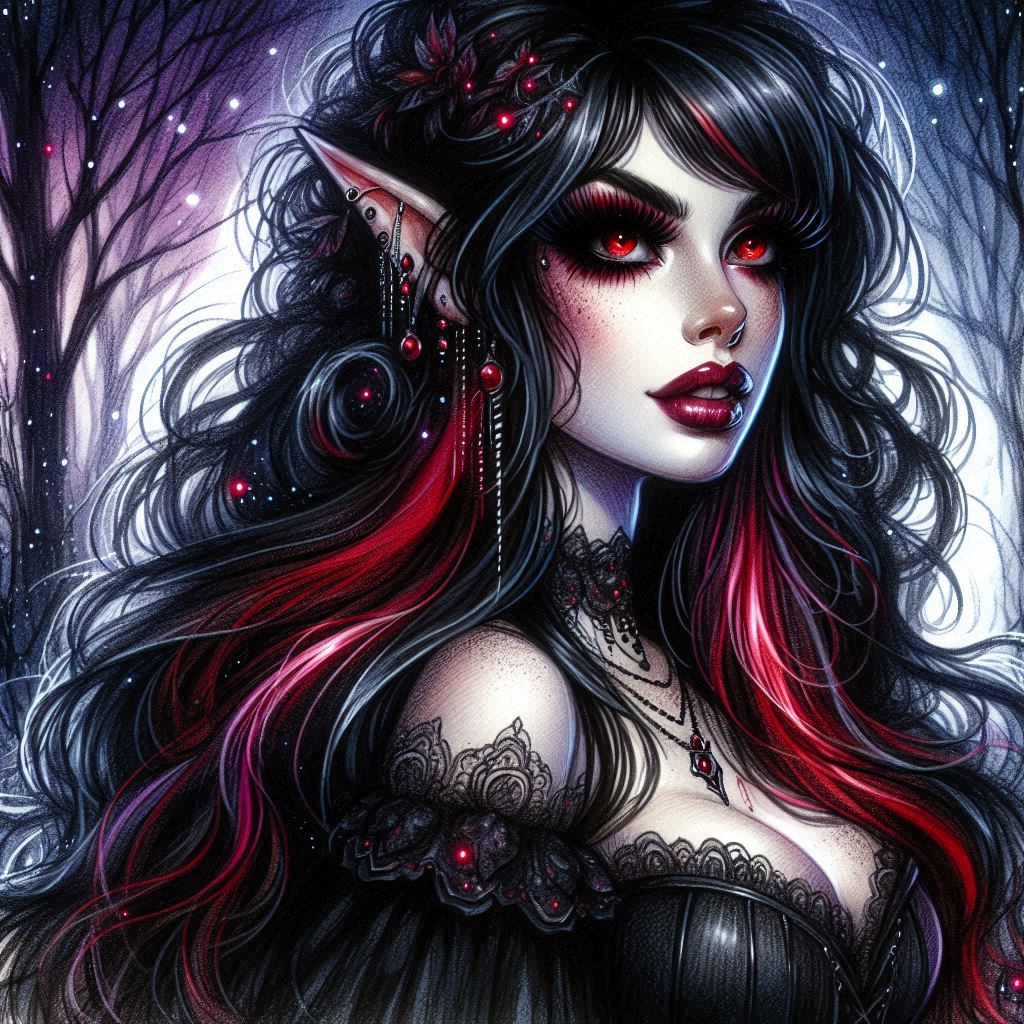 Gothic Woman with Red Eyes