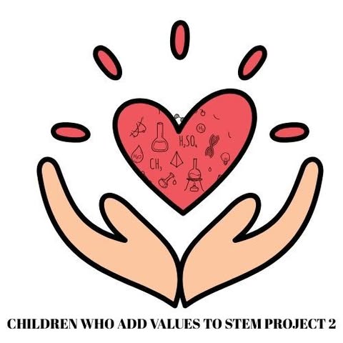 Two hands holding a red heart containing STEM symbols with radiating lines above