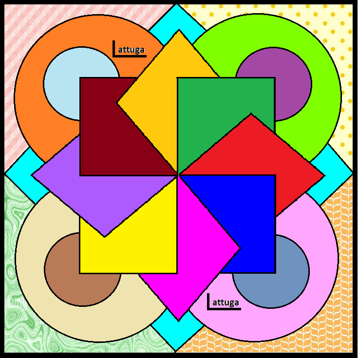 Abstract art with colorful overlapping geometric shapes in symmetrical arrangement