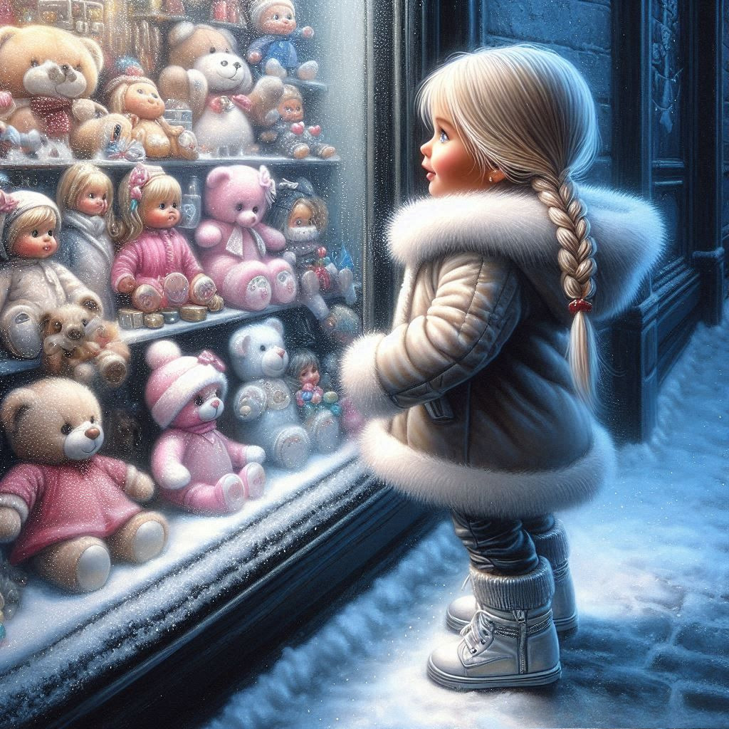 Girl at Christmas Toy Window