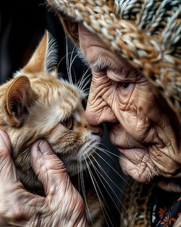 Elderly Woman and Ginger Cat