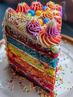 Rainbow Layer Cake Slice