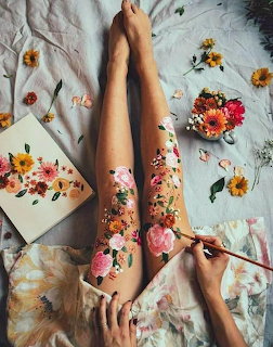 Floral Body Art on Legs