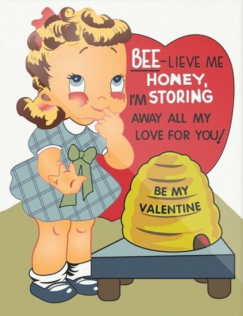 Vintage Valentine card with hearts and floral decorations