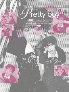 Pink-toned fan edit collage of a young male K-pop idol in multiple poses with Pretty Boy text overlay