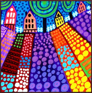 Colorful Dotted Village Painting