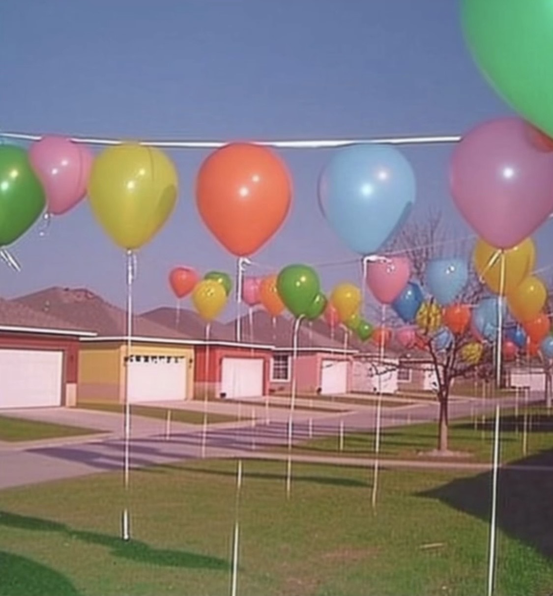 Balloons in Suburban Neighborhood