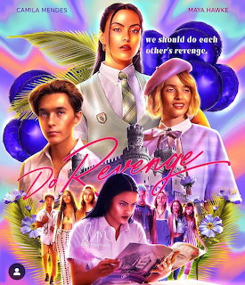 Movie poster with three main characters and supporting cast arranged in decorative layout with bright colors and text overlay