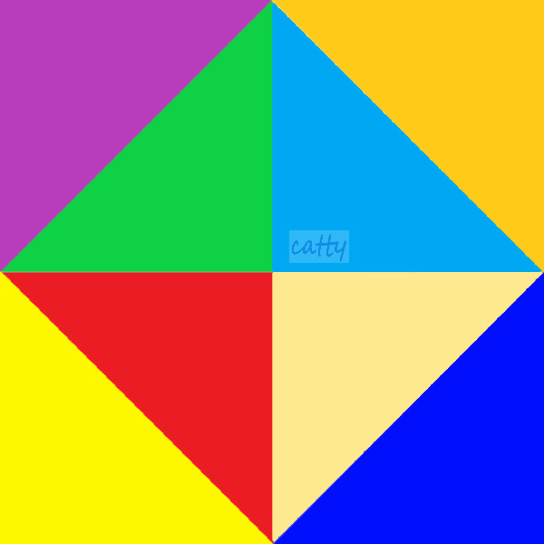 Abstract geometric design with colorful triangular sections arranged in a square grid