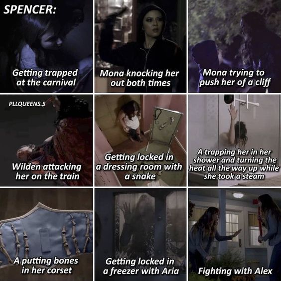 3x3 collage of dark TV drama screenshots with caption text on each image