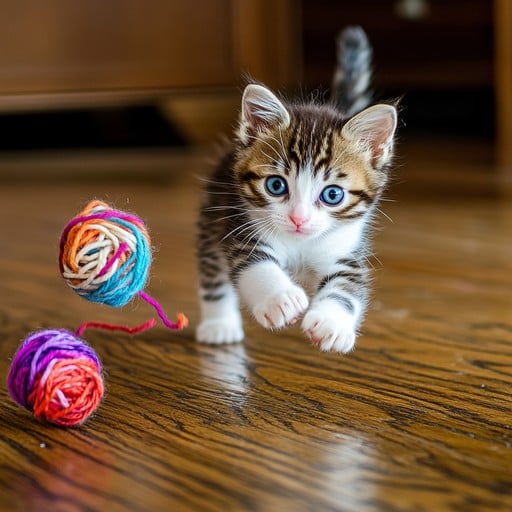 Kitten Playing with Yarn Balls