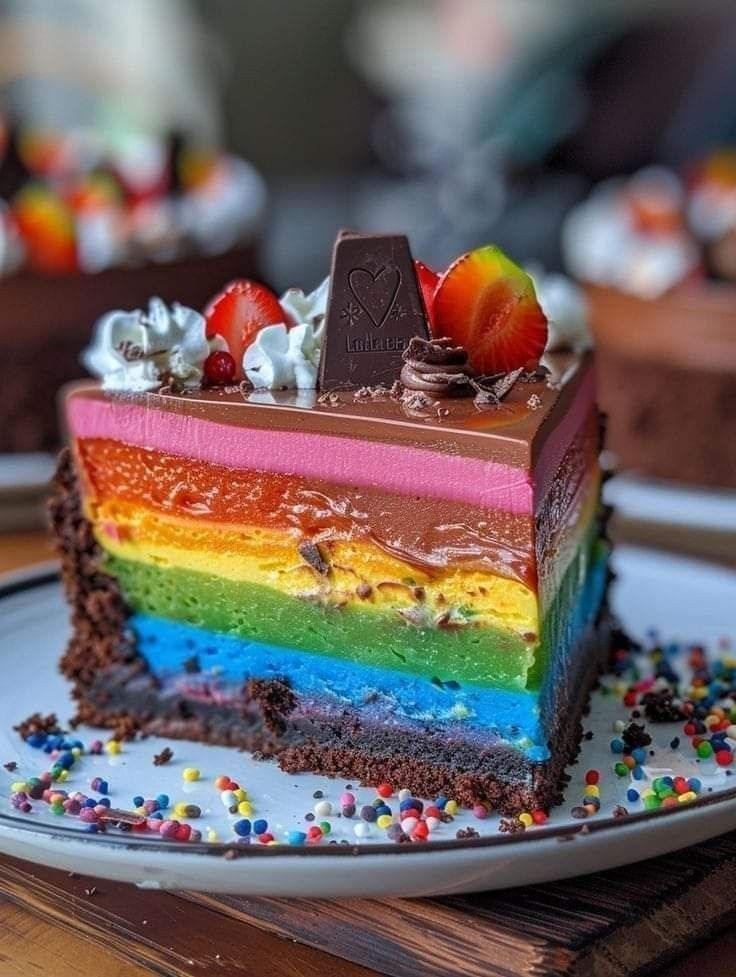 Rainbow Layer Cake Slice