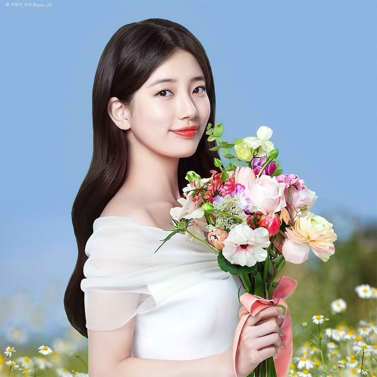 Woman with Flower Bouquet