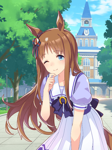 Anime girl Grass Wonder from Umamusume on an R card illustration