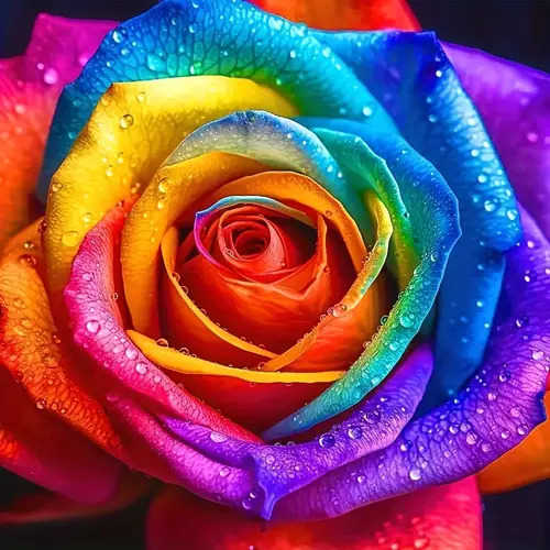 Rainbow Rose with Water Droplets