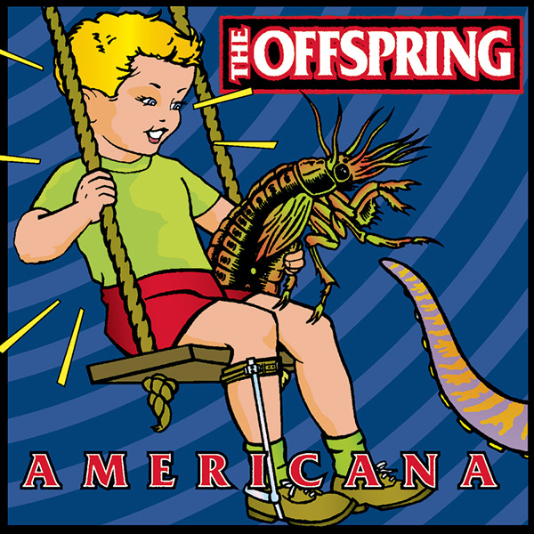 The Offspring Americana album cover with cartoon child hitting Statue of Liberty with baseball bat