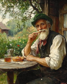 Old Gentleman Enjoying Honey & Bread