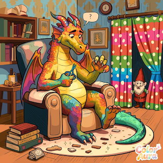 Dragon Reading in Cozy Room