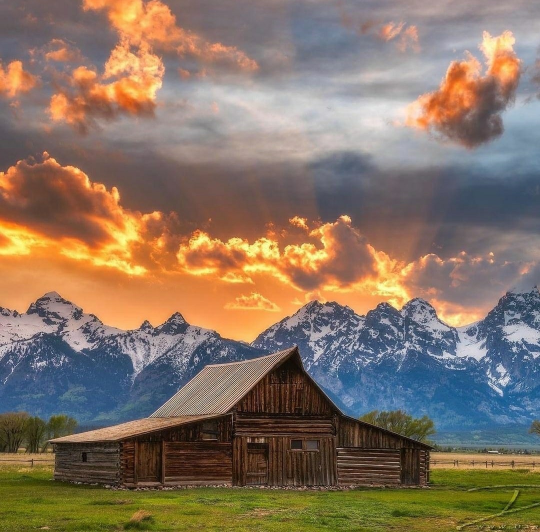 Montana Barn Sunset Mountains