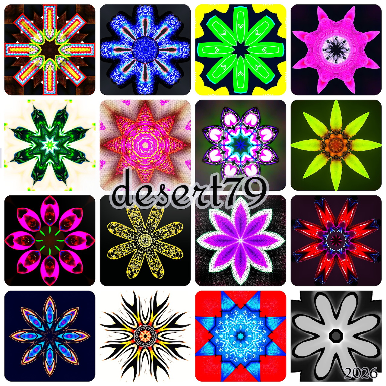 Colorful Kaleidoscope Mandala Grid