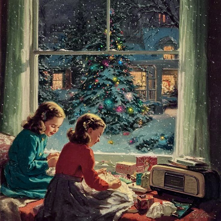 Girls at Christmas Window