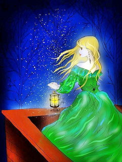 Girl with Lantern Stargazing