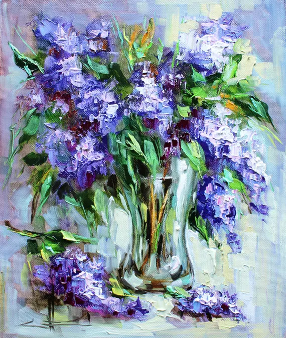 Purple Flowers Oil Painting