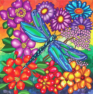 Blue Dragonfly Flowers Art